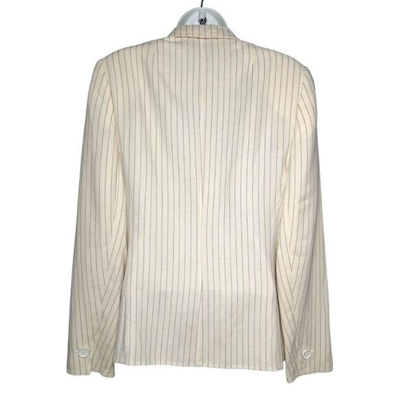 Akris Wool Blend Pinstripe 2-Button Blazer Ivory Cream Black Classic Size 10 - Picture 12 of 16